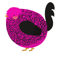 A fuchsia and sable chicken with a double-lace pattern