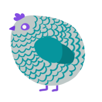 A silver and teal chicken with a lace pattern
