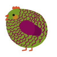 A chartreuse and wine chicken with a lace pattern