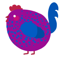 A plum and ultramarine chicken with a speckle pattern