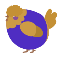 A indigo and gold chicken with a head pattern