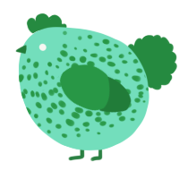A mint and viridian chicken with a speckle pattern