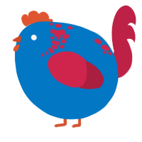 A sapphire and crimson chicken with a neck-speckle pattern