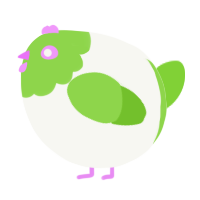 A white and grass chicken with a head pattern