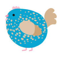 A cerulean and beige chicken with a speckle pattern