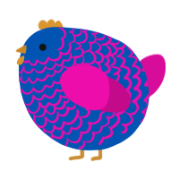 A ultramarine and fuchsia chicken with a lace pattern