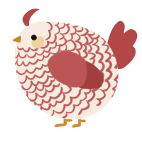 A cream and red chicken with a lace pattern
