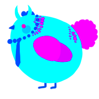 A aqua and amethyst chicken with a neck-band pattern