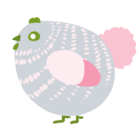 A mist and rose chicken with a bar pattern