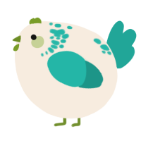 A cream and turquoise chicken with a neck-speckle pattern