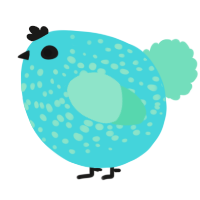 A aqua and mint chicken with a speckle pattern