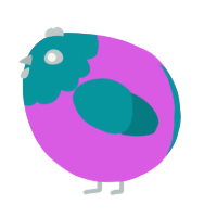 A orchid and teal chicken with a head pattern