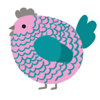 A pink and teal chicken with a lace pattern