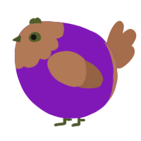 A violet and brown chicken with a head pattern