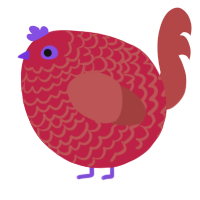 A crimson and red chicken with a lace pattern