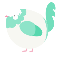A white and mint chicken with a head pattern