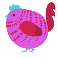 A orchid and crimson chicken with a bar pattern