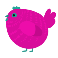 A fuchsia chicken with a bar pattern