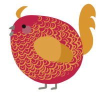 A crimson and orange chicken with a double-lace pattern
