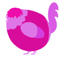 A fuchsia and orchid chicken with a head pattern