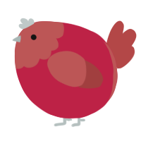A crimson and red chicken with a head pattern