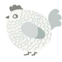 A white and silver chicken with a lace pattern