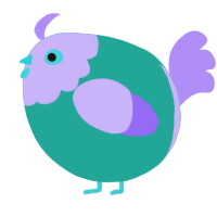 A turquoise and lilac chicken with a head pattern