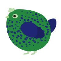 A viridian and navy chicken with a speckle pattern