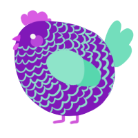 A violet and mint chicken with a lace pattern