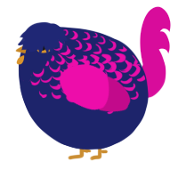 A navy and fuchsia chicken with a half-lace pattern