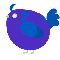A indigo and ultramarine chicken with a neck-speckle pattern