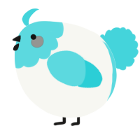 A white and aqua chicken with a head pattern