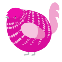 A fuchsia and pink chicken with a bar pattern