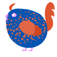 A ultramarine and vermilion chicken with a speckle pattern