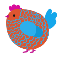 A vermilion and sky chicken with a lace pattern