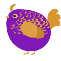 A violet and orange chicken with a half-lace pattern