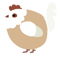 A beige and white chicken with a head pattern