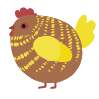 A brown and yellow chicken with a bar pattern