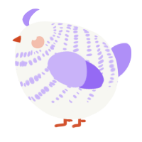 A white and lilac chicken with a bar pattern