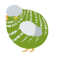 A chartreuse and mist chicken with a bar pattern