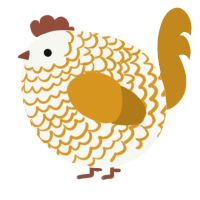A white and ochre chicken with a lace pattern