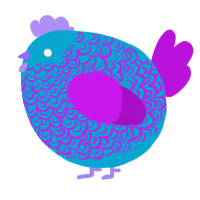 A cerulean and amethyst chicken with a double-lace pattern