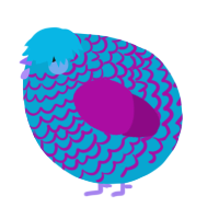 A cerulean and plum chicken with a lace pattern