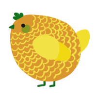 A orange and yellow chicken with a lace pattern