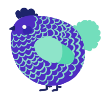 A indigo and mint chicken with a lace pattern