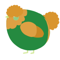 A viridian and orange chicken with a head pattern