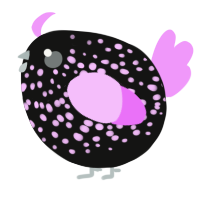 A black and lavender chicken with a speckle pattern