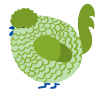 A gluppy and chartreuse chicken with a lace pattern