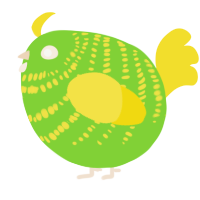 A grass and yellow chicken with a bar pattern