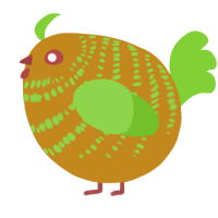 A ochre and grass chicken with a bar pattern